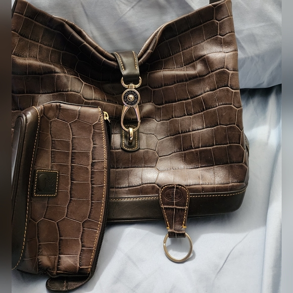 Dooney & Bourke Croco Embossed Logo Lock Hobo Shoulder Bag. 3 Piece Set - Picture 2 of 16